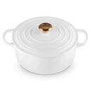 Panela Le Creuset Redonda Signature Branca com Pegador Dourado 1,3L 16cm